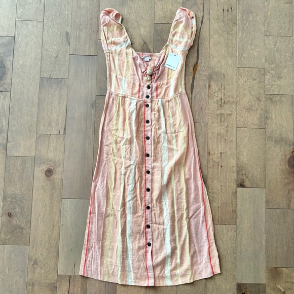 O'Neill Dresses & Skirts - O'Neill Nwt Elijah Striped Button Down Tie Knot Front Midi Dress Cotton Blend S